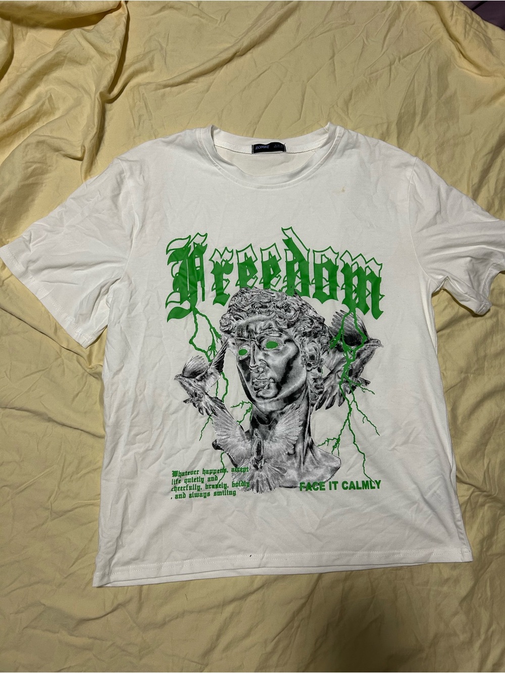 White Graphic 'Freedom' Crew Neck T-Shirt with Green Print